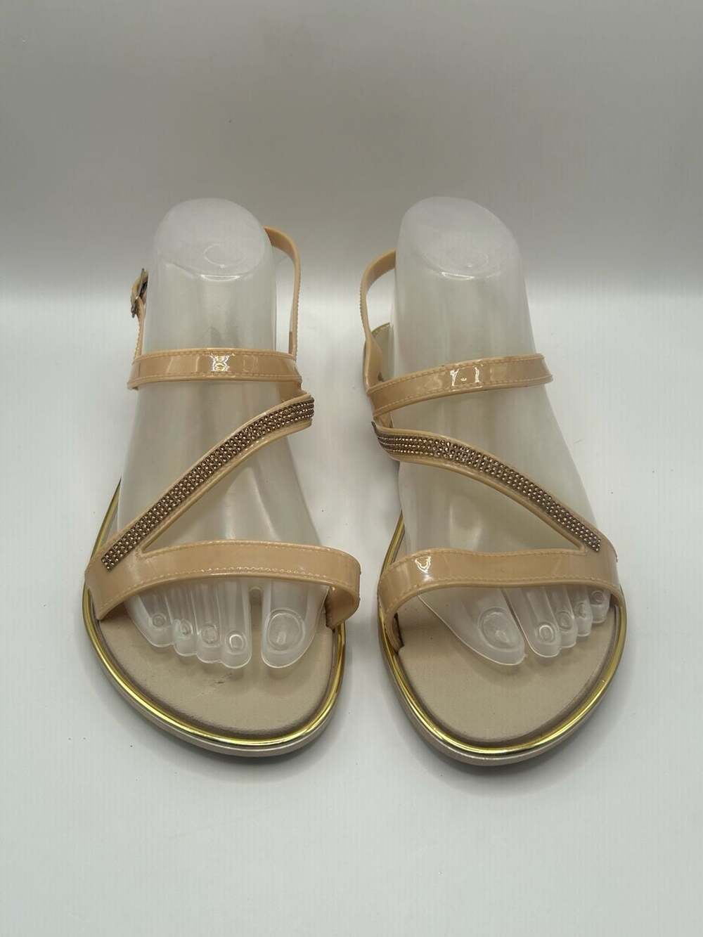 Ashley Blue Beaded Flat Sandals Beige Gold Size 11